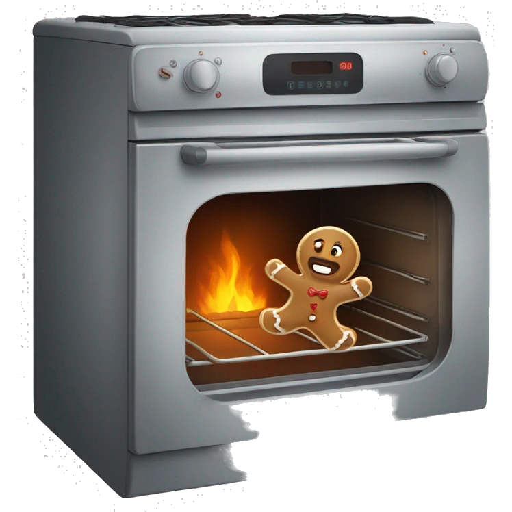 Oven with scared gingerbread man trying to escape  emoji
