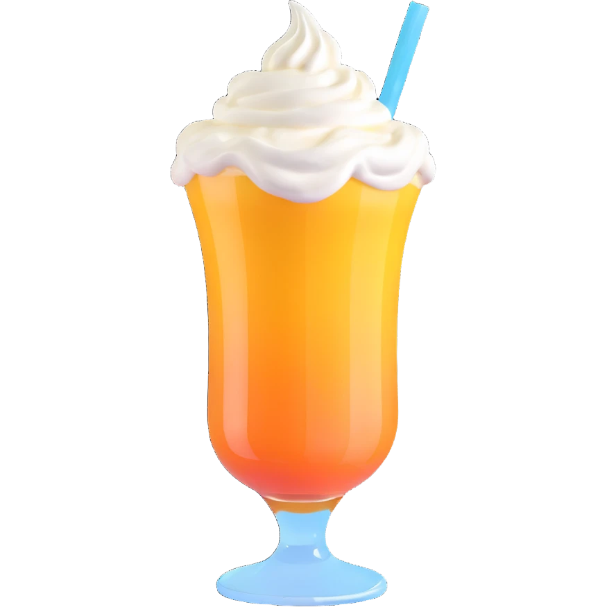 a transparent glass with mango juice gradient from dark to light and whipped cream, 3D style emoji