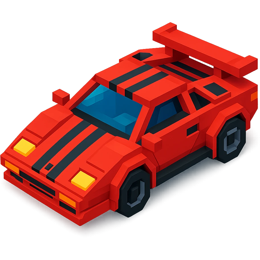 red Lamborghini Countach with black racing stripes, isometric view emoji