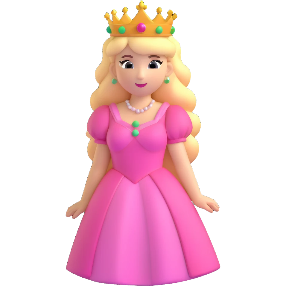 Princess Peach from Mario games with blonde hair, pink dress, crown emoji