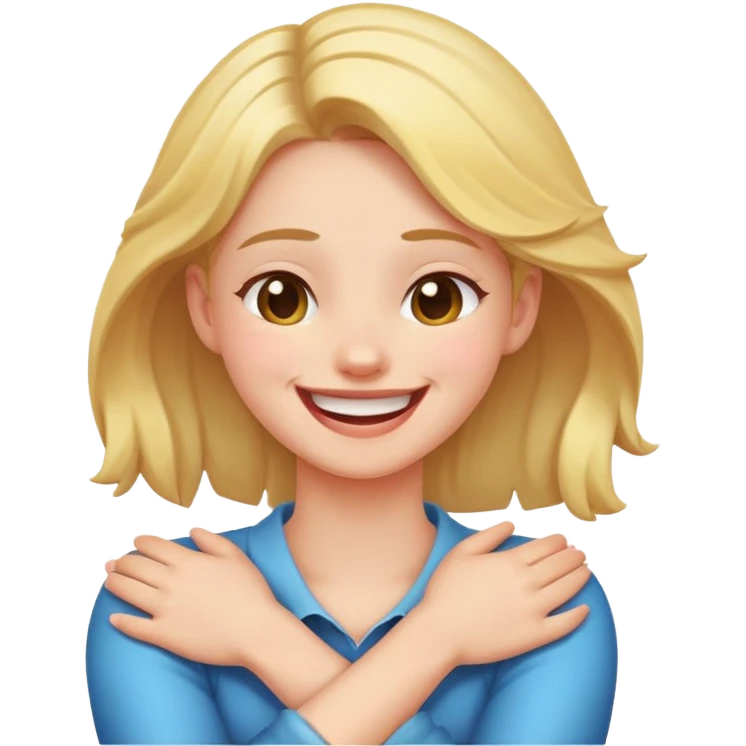 Girl laughing with crossed arms hold on to neck￼￼ emoji