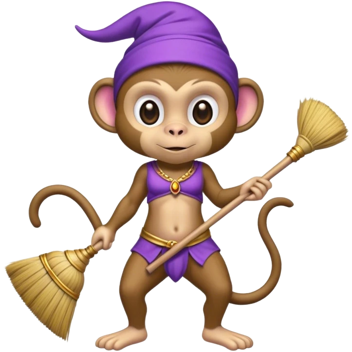genie monkey, purple attire, holding broom emoji