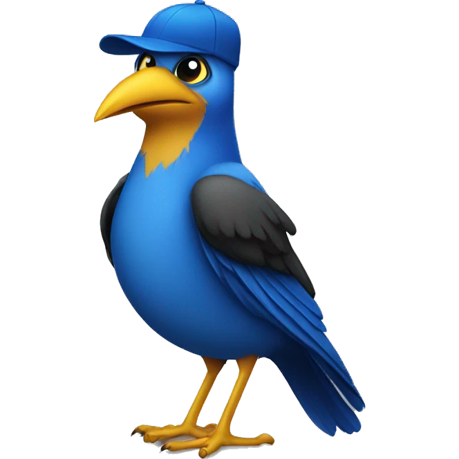 blue bird without wings with yellow beak and black French cap emoji