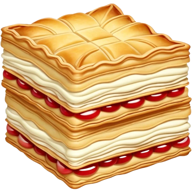 mille-feuille-cinematic-realistic-mille-feuille-dessert-emoji,-depicted-as-a-delicate-pastry-composed-of-two-crisp-layers-of-puff-pastry-with-a-rich-cream-filling,-rendered-with-intricate-textures-and-elegant,-soft-lighting. Please only show two layers emoji