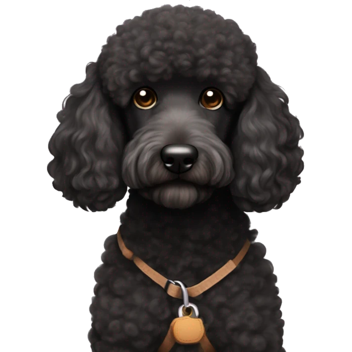 3 legs One Small unshaved Black Poodle with brown harness is  sleeping emoji