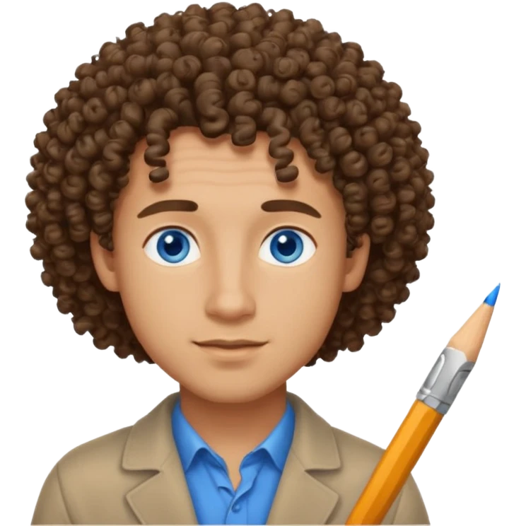 un professeur d'arts plastiques homme métisse aux cheveux bouclés et les yeux bleus emoji