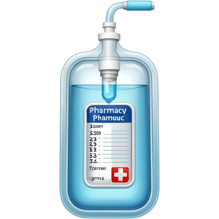 Hospital Intravenous fluid bag that has 2 ports on the bottom, and is filled with 500ml, pharmacy label emoji