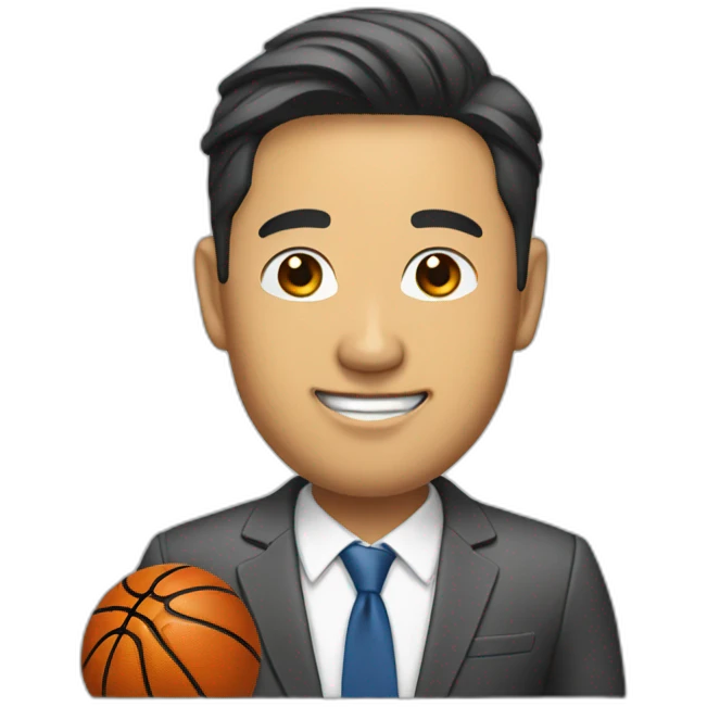 asian man in a suit holding a basketball shoe emoji