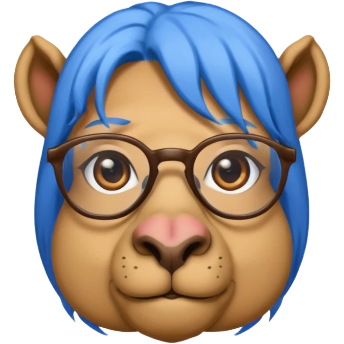 camel face with blue hair and glasses emoji