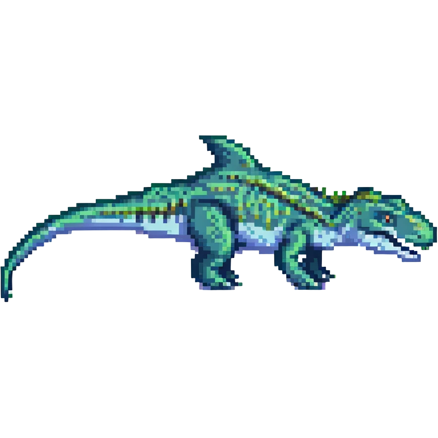 green Mosasaurus, pixel art style, side view emoji