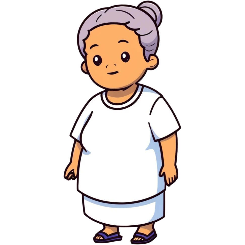 Full body view of a Black mother with Alzheimer's disease who has a 19-year-old child, gentle posture, slightly confused expression, comfortable clothing emoji
