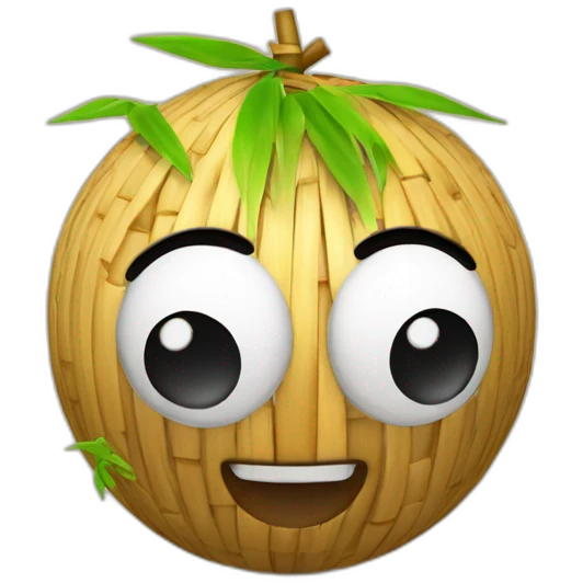 3d sphere with a cartoon bamboo texture with big playful eyes emoji