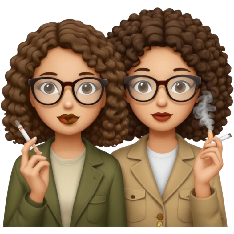Two tan brunette girls, one with curly hair and glasses, the other with straight hair and no glasses, smoking weed emoji