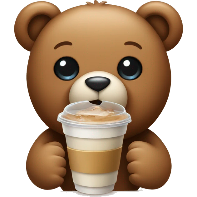 Teddy bear holding an iced coffee emoji