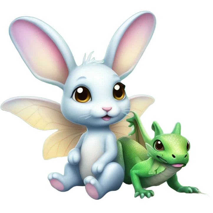 Cute fairy bunny hanging out with a water dragon  emoji