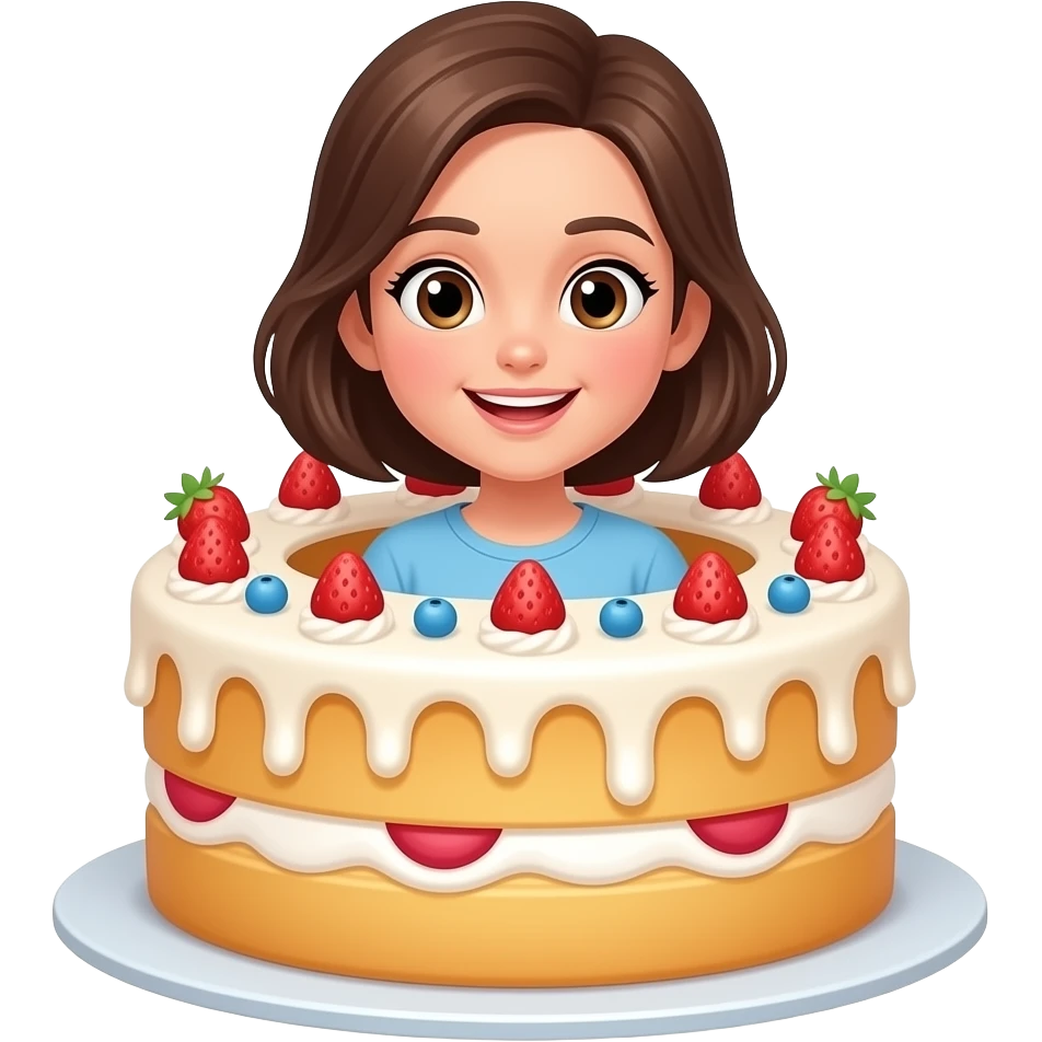 show girl bursting out of a cake emoji