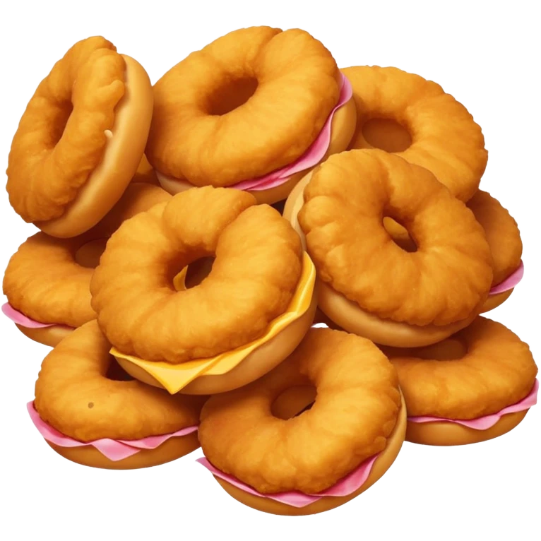 A bunch of chicken nuggets doing six seven emoji