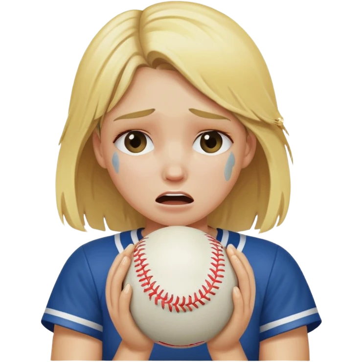 Blonde girl crying holding a softball  emoji