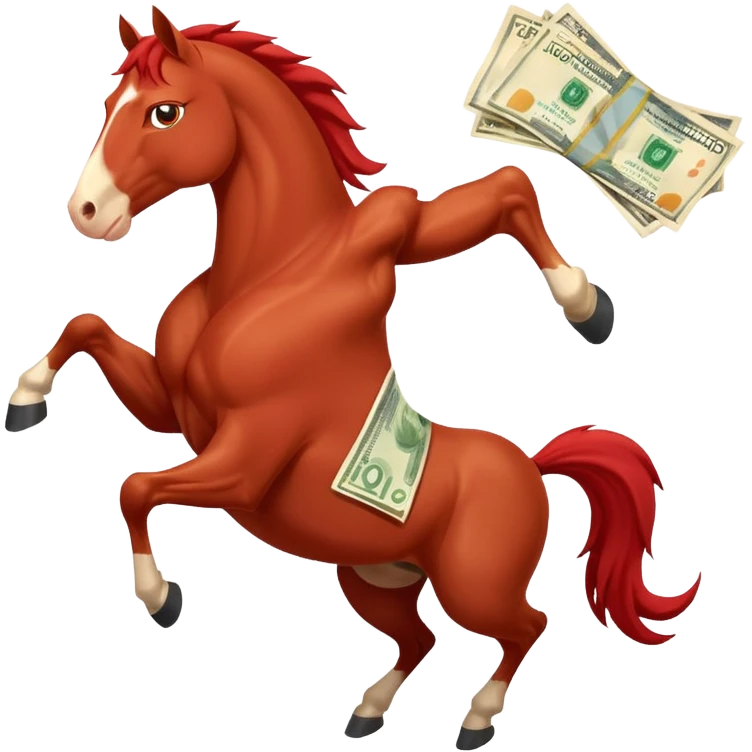 red horse agressive running money euros bills emoji