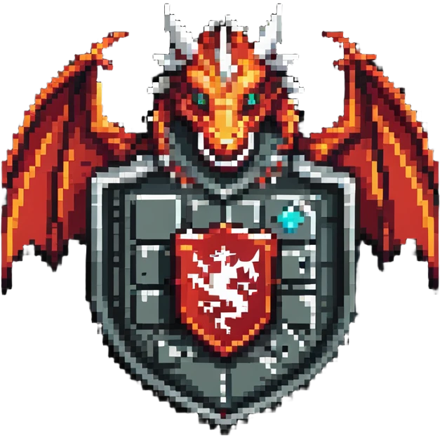 Shield badge with a fierce dragon protecting a computer, cybersecurity theme emoji