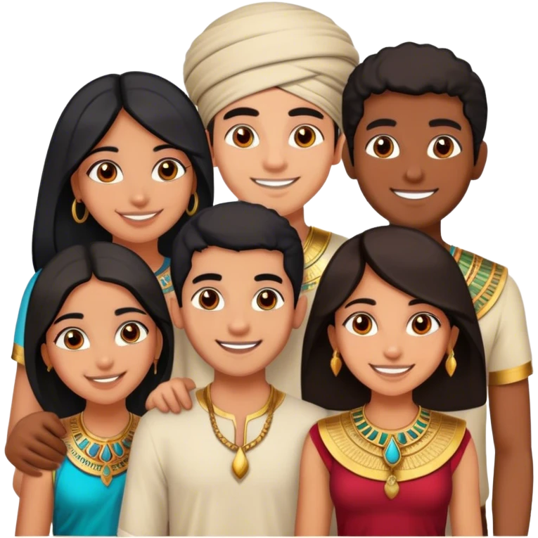 5 best friends, 1 Egyptian man, 1 indian girl 1 persian girl 1 moroccan boy 1 black boy emoji