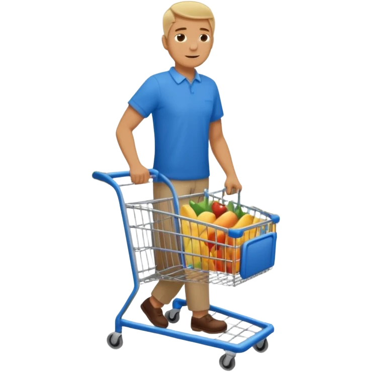 full body of a man pushing a shopping cart inside a supermarket emoji