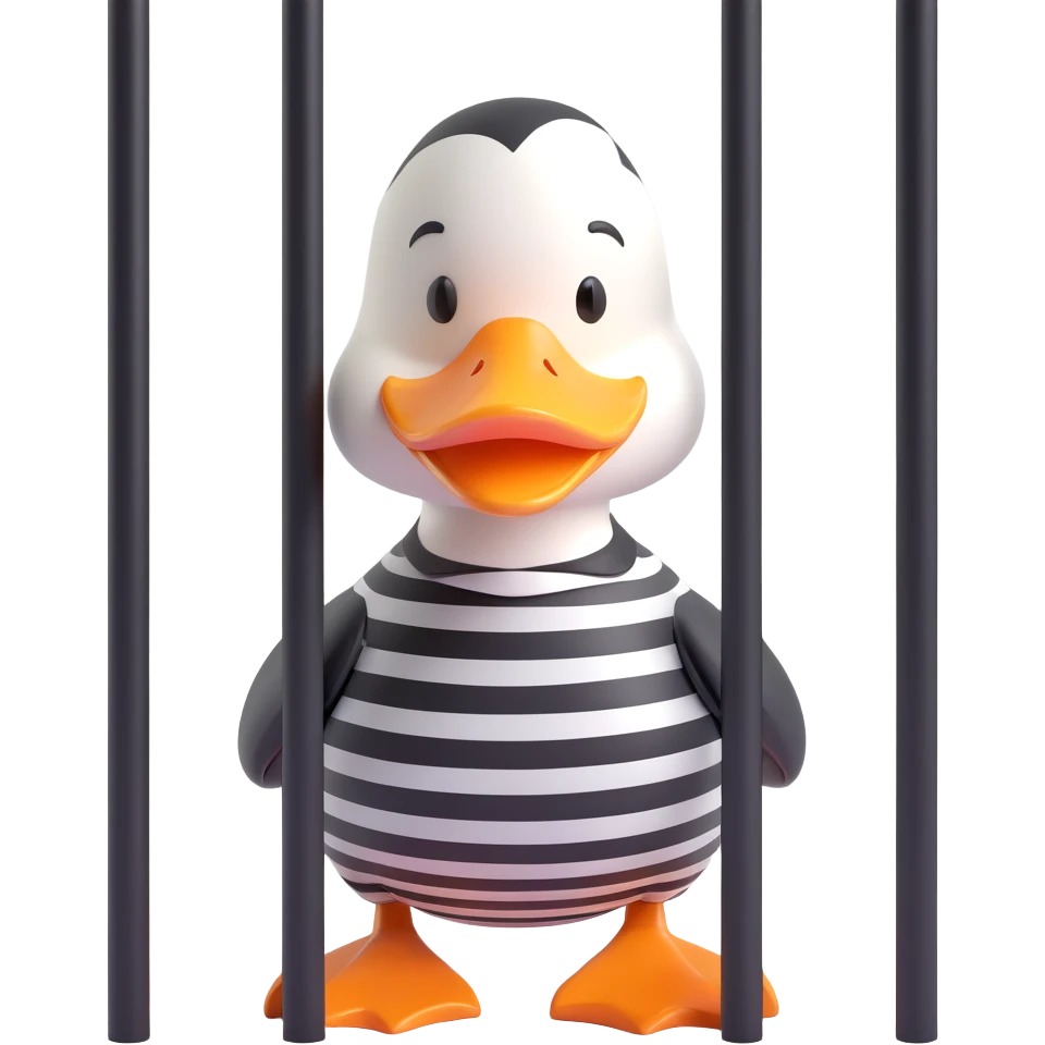 A duck thief behind bars emoji
