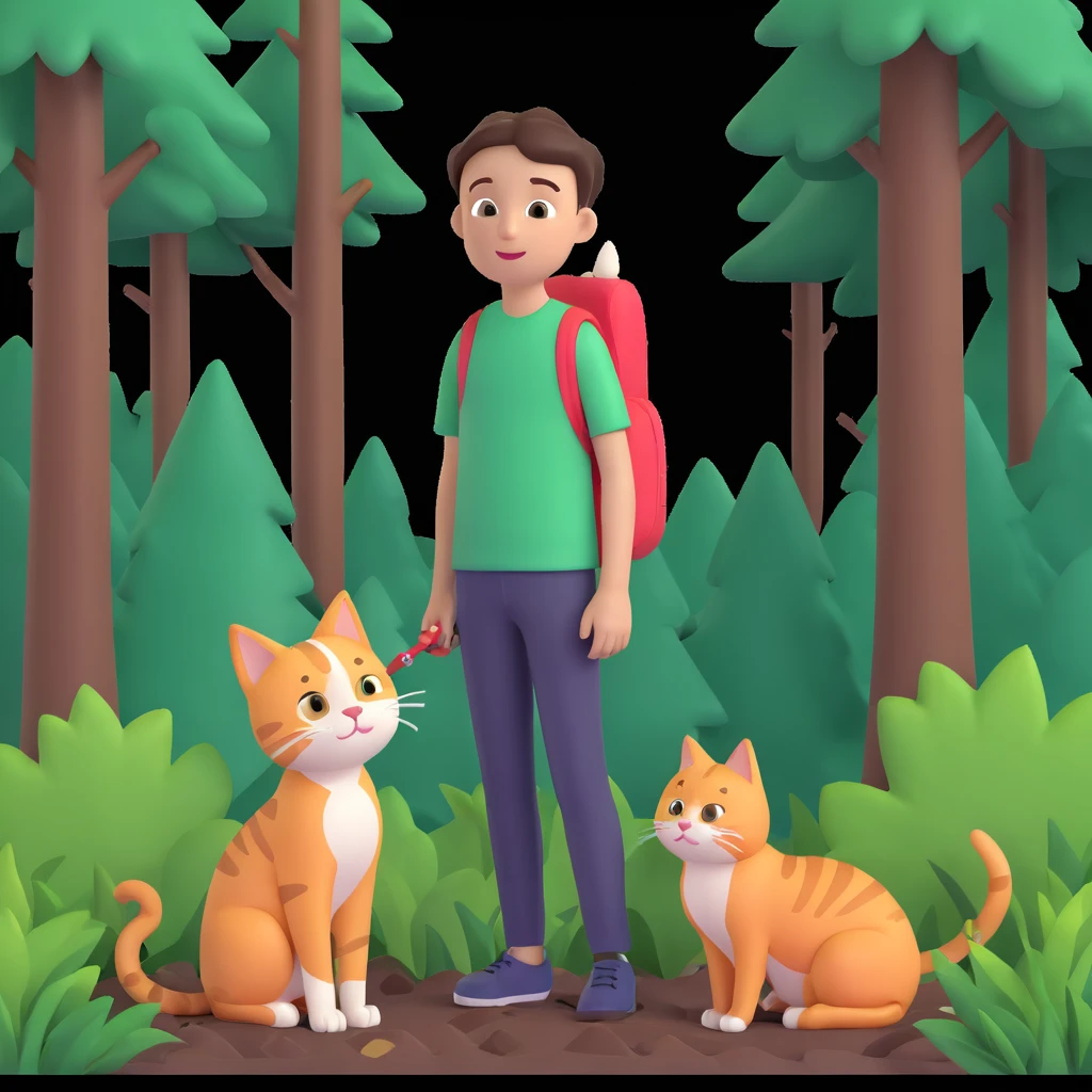 boy and cat pet in forrest background, close up pose emoji