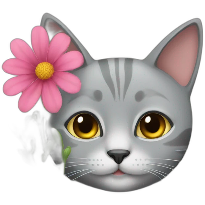 grey cat with a flower emoji