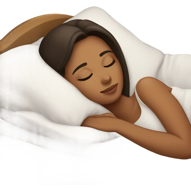 Brunette sleeping with long lashes in a bed emoji