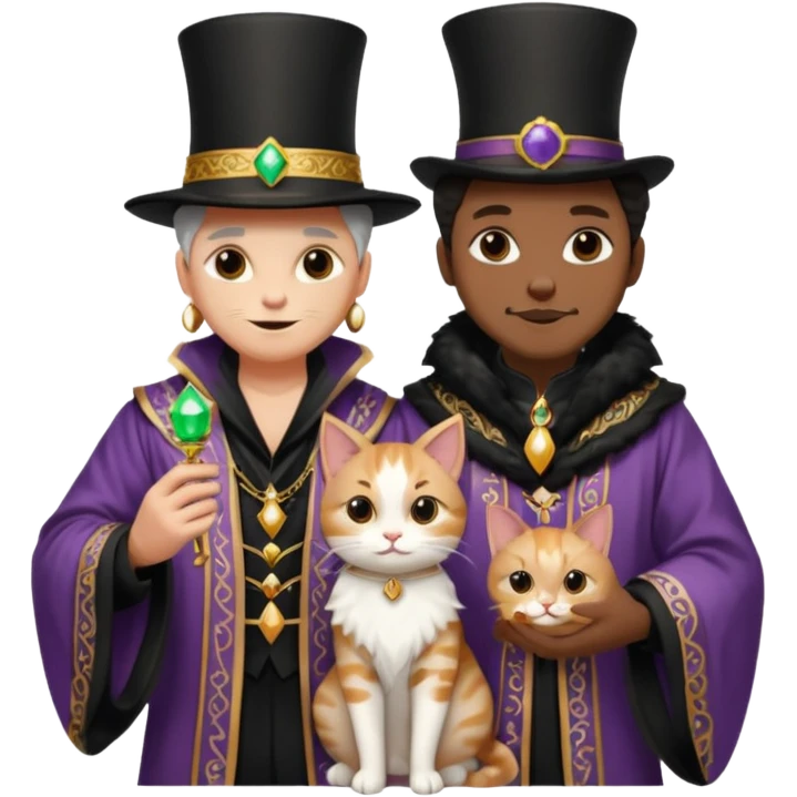 magician couple and their pet cat emoji