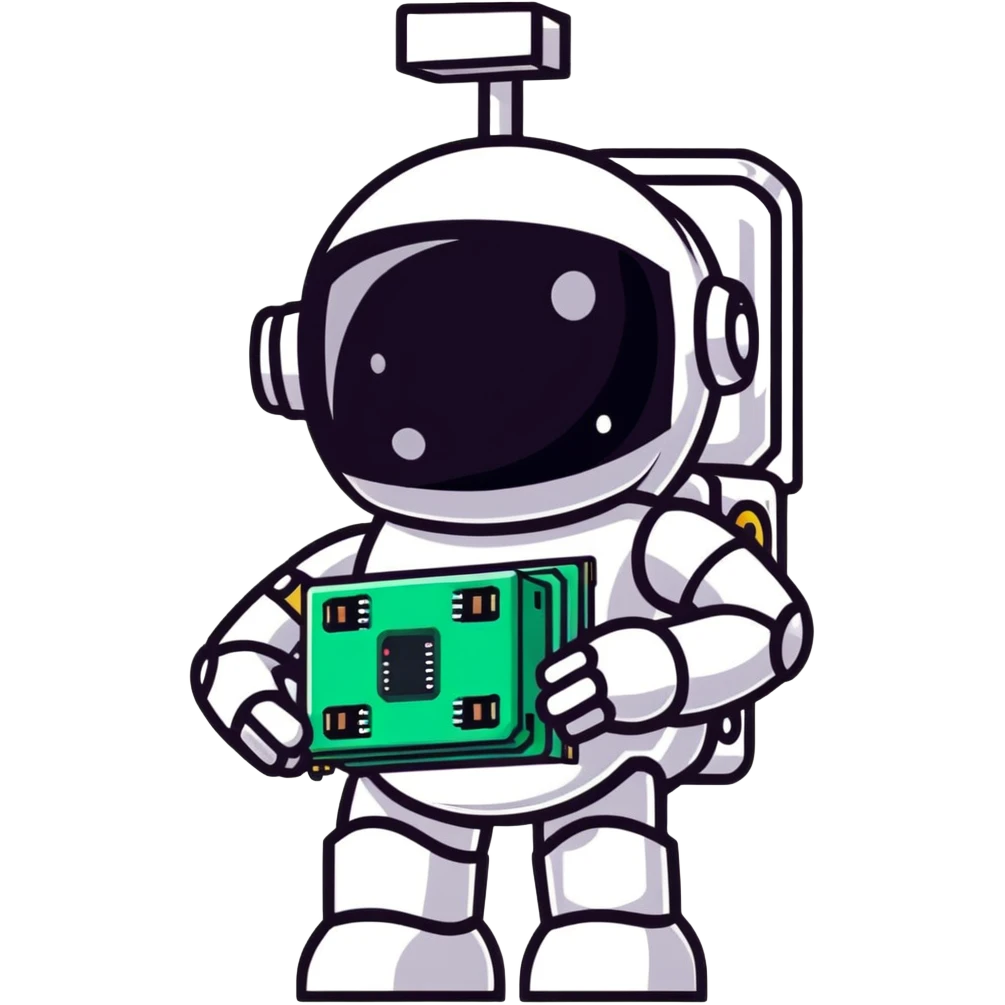 Robot holding an AI processor chip with digital circuits emoji