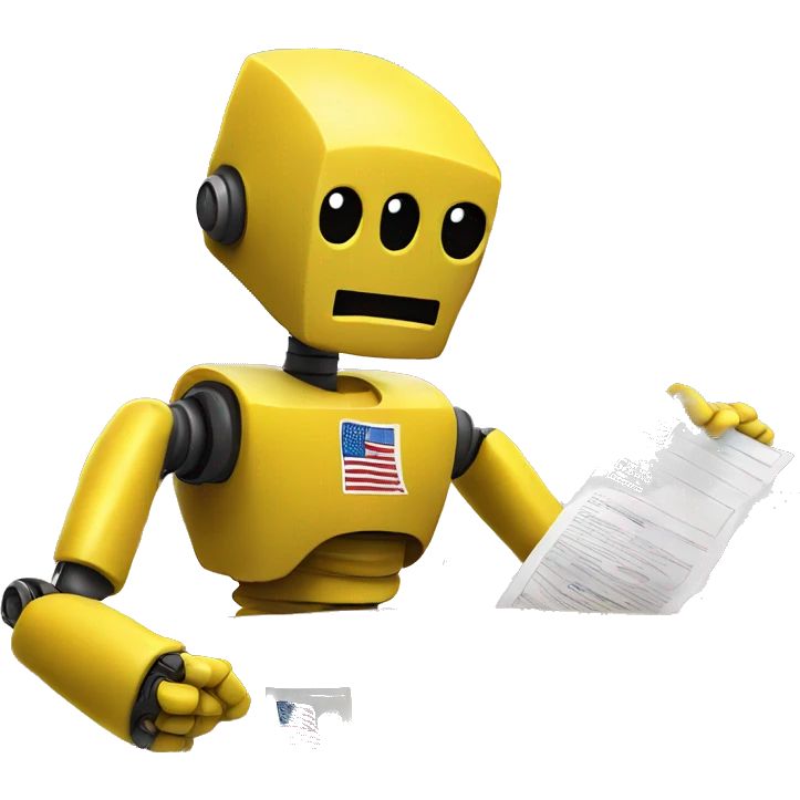 A yellow robot votes in the US election, with an American flag in the background emoji