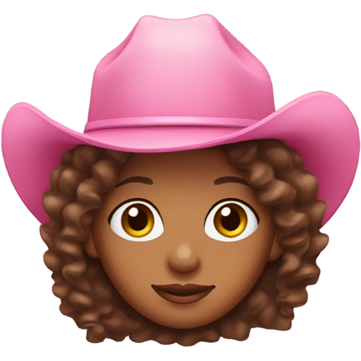 Brown girl with long brown curly hair with a pink cowgirl hat  emoji