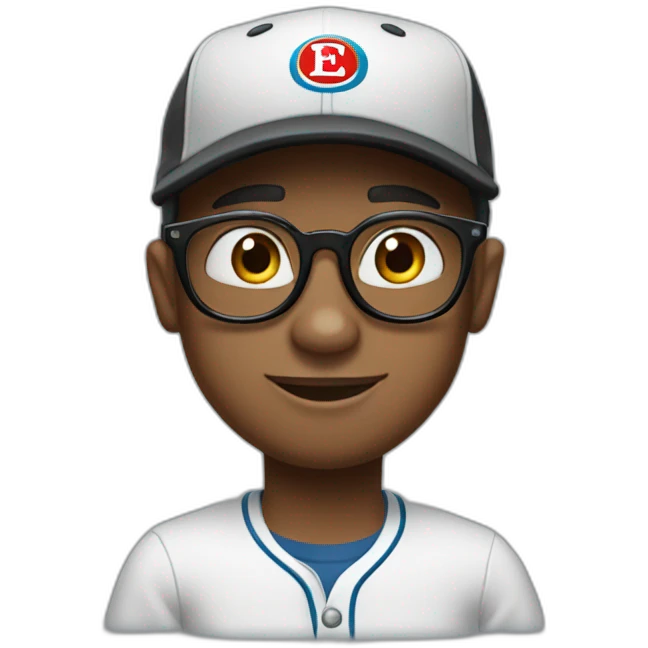 thomas the train but wearing black baseball cap and thick glasses emoji