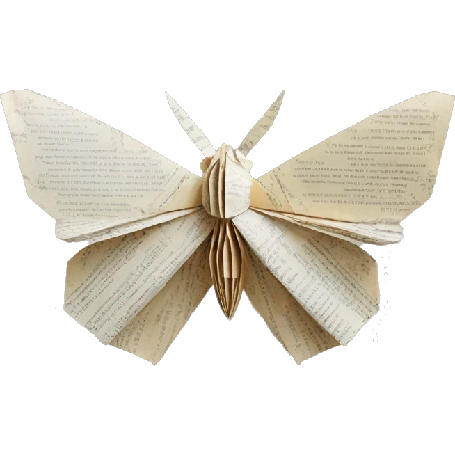 Moth made out of a book, book, newspaper, origami emoji