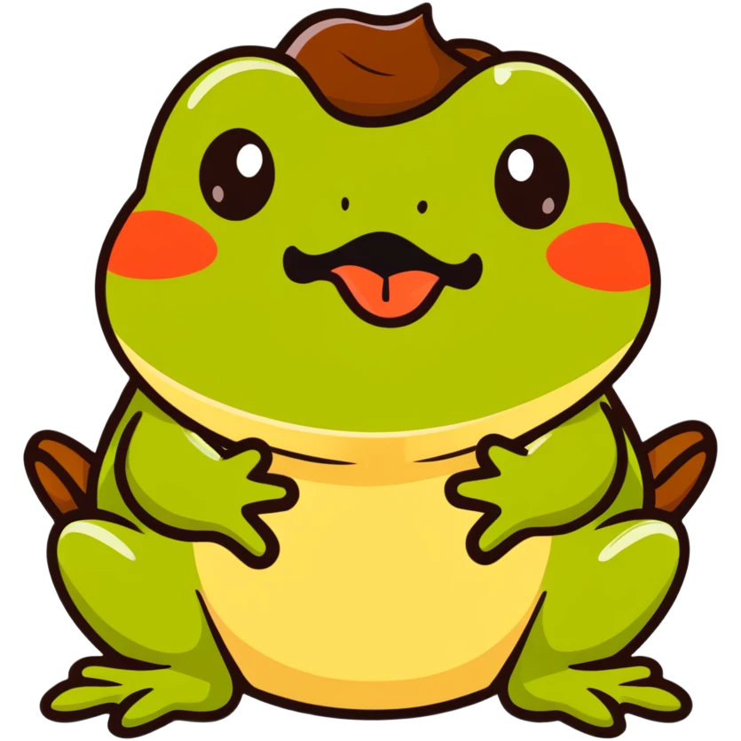 humorous toad with chocolate-covered lips making a burping expression, bufo toad character emoji
