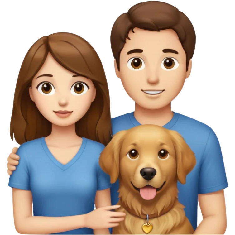 Brown haired guy and brunette girl with a golden retriever emoji
