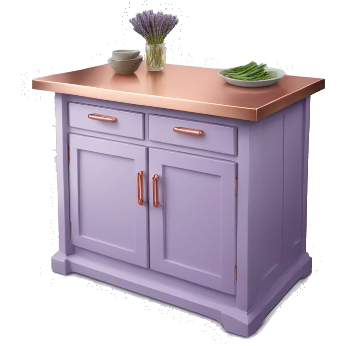 Realistic lavender kitchen counter island with rose gold counter top. emoji