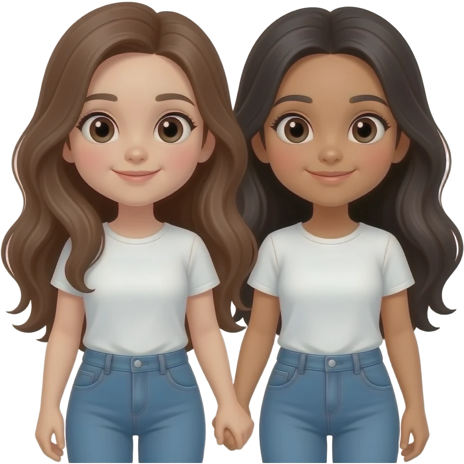A white skin, long haired brunette and a white skin  dark haired best friends, girls, full body emoji