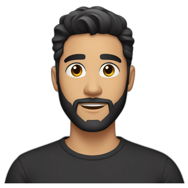 25 year old Hispanic man with a beard and thick eyebrows light skin, black shirt and side fades and a comb over emoji