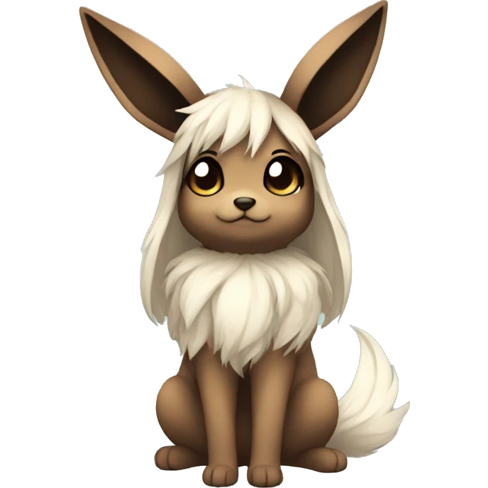 Kawaii Pale Eevee with dark brown long emo hair covering her eyes Full Body emoji