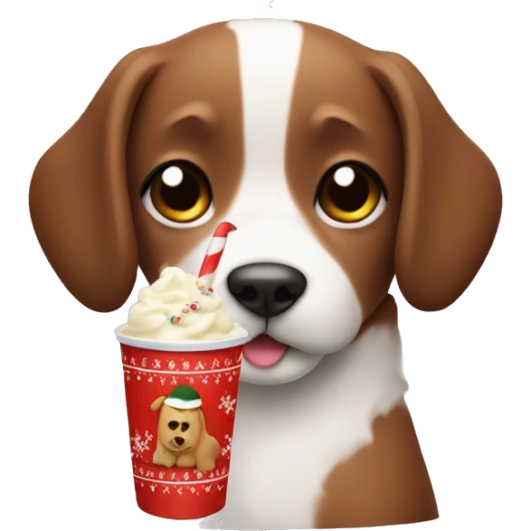 A Dog with a christmas kakao milk emoji