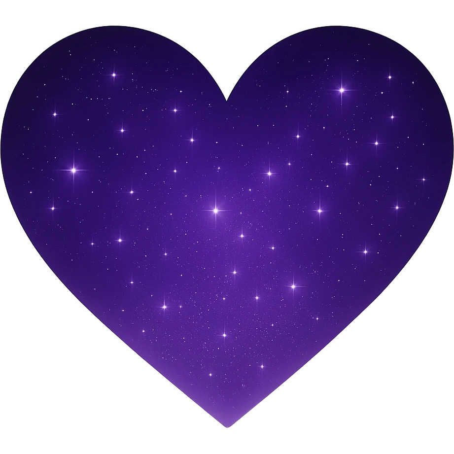 Modify the heart with a night sky gradient to a purple night theme with a purple gradient, more stars, and a soft glow. Remove the background entirely. emoji
