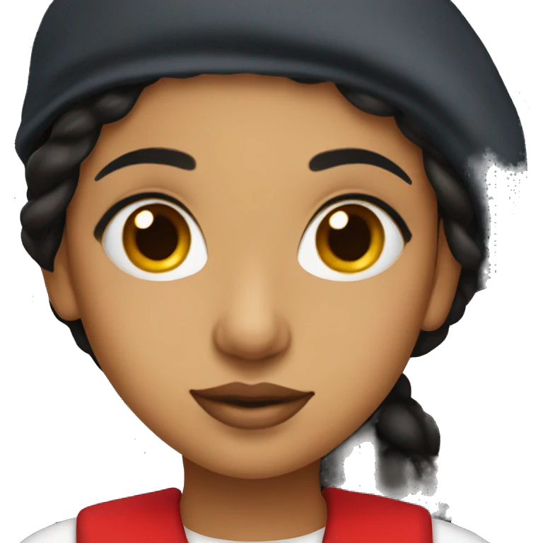 south asian girl with red lips and red beret emoji