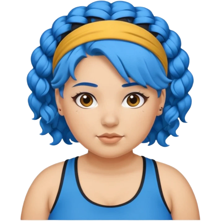 curly fat girl with blue hair and headband, sportsy emoji