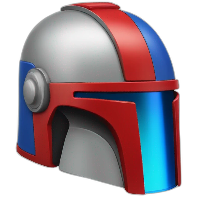 Red blue bounty hunter helmet in the style of a notification bell emoji