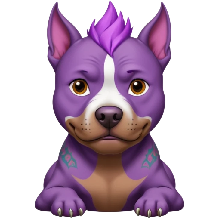 very tattoed brown face pitbull dog with purple spiky hair scary emoji