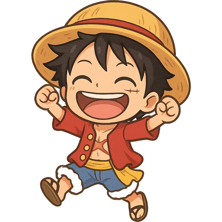 Happy Luffy from One Piece, cartoon chibi style emoji