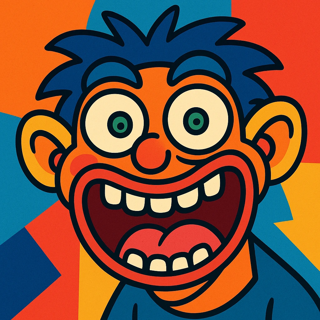 freaky face, exaggerated eyes and mouth, playful, vibrant toon style emoji